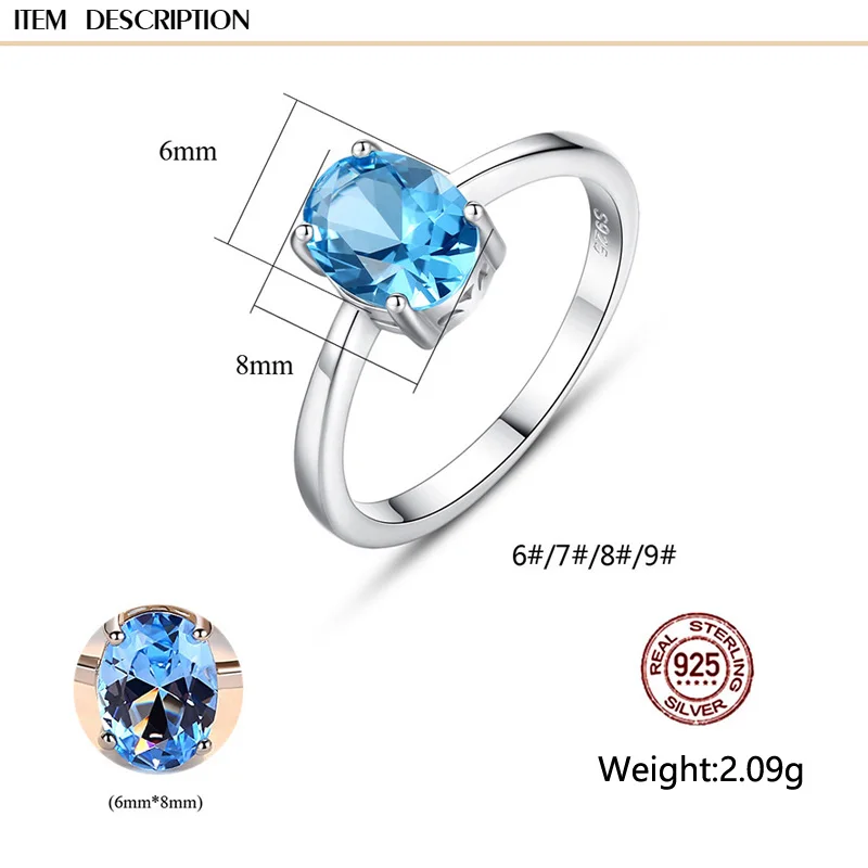 

Knobspin 100% 925 Sterling Silver 2021 Fashion Sea Blue Oval Topaz Love For Women Rings Gifts Fine Jewelry Party Wedding holiday