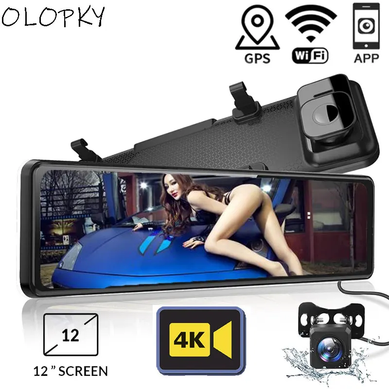 12 &quot2160P 4K WI FI GPS для автомобиля двойной Камера видео Регистраторы зеркального