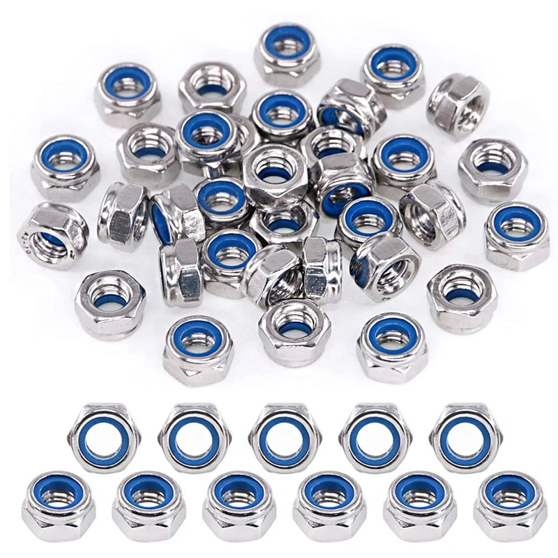 

200Pcs 304 Stainless Steel Lock Nut Assortment M5 Hexagonal Nylon Insert Locknut Kit