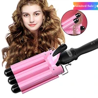 2022 high quality portable 3 barrel deep waver hair curling iron electric hair curl machine rotating hair curler