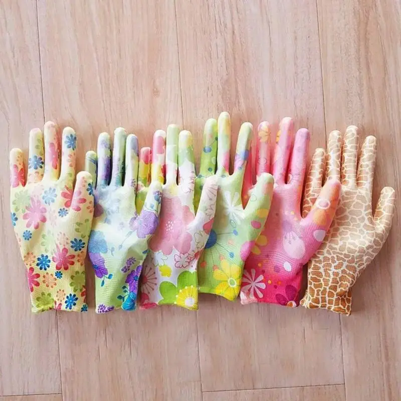 

12Pairs Garden Planting Work Gloves With Colorful Printing Hand Protecter Garden Gloves Durable Non-slip Gardening Gloves