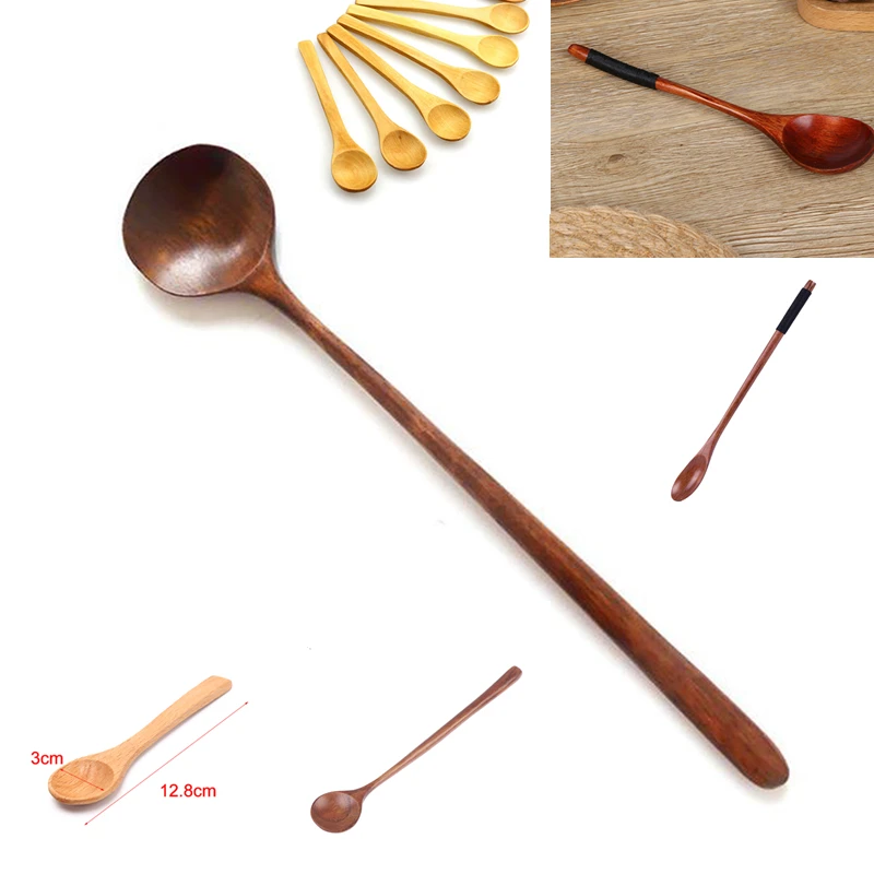 

1pcs/6pcs Natural Wooden Spoon Tableware Spoon Anti-scald Tea Coffee Stirring Spoons Long Handle Spoon Kitchen Utensil Tool