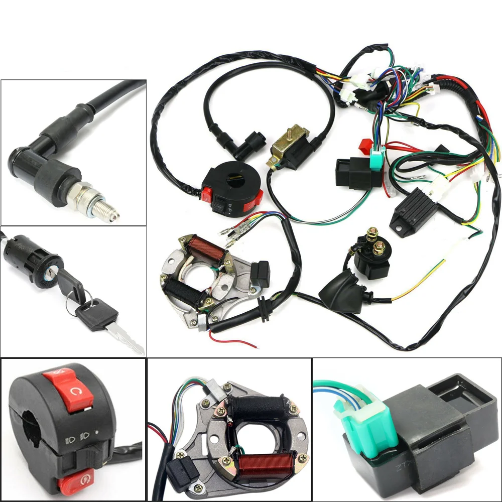 

1 Set 50 70 90 110CC CDI Wire Harness Assembly Wiring Kit ATV Electric Start Quad CDI Wire Harness Assembly Wiring Ignition Swit