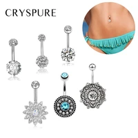 6pcsset body piercing zircon accessories jewelry crystal flower navel belly button ring chic stainless steel navel ring