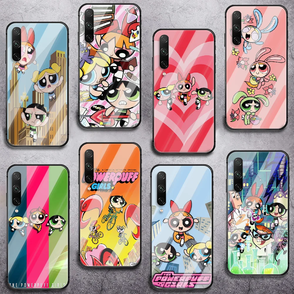 

Power Cute puff Girl Phone Tempered Glass Case Cover For huawei honor 7 8 9 10 20 A X S lite i pro Soft Prime Phone case