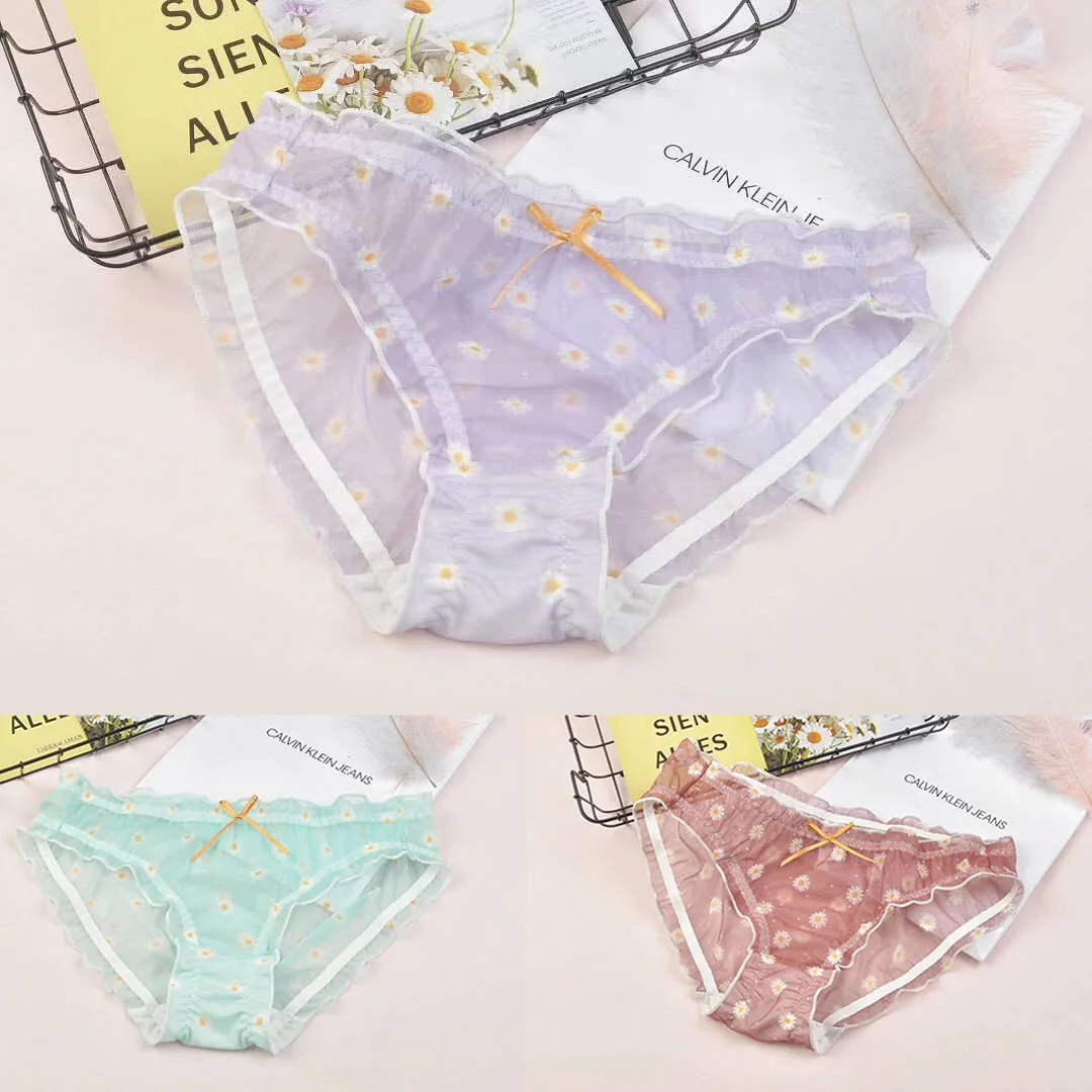 Бесшовные трусики с принтом маргариток милое Сетчатое женское нижнее белье