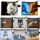 Крутой маленький кошелек для монет с изображением дикого волка, кошелек для маленьких ключей с изображением волка, карманная сумка для денег, Женский чехол для ключей на молнии, кошелек