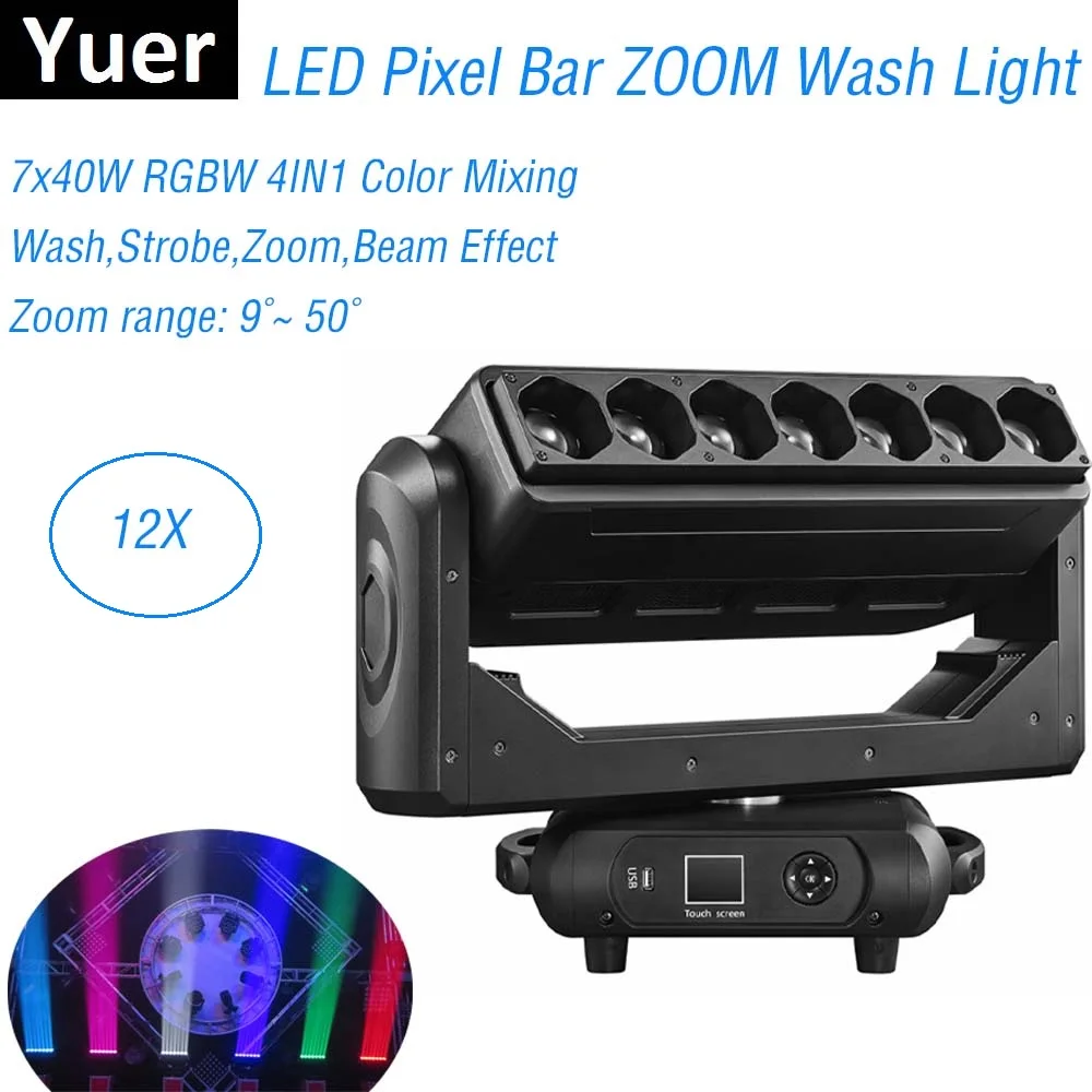 7X40W RGBW 4IN1 LED Pixel Bar Moving Head Light ZOOM Wash Moving Head For Christmas Decorations Home Party Stage Light Effect Dj