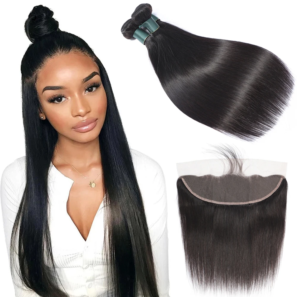 Прямые бразильские пряди волос с фронтальной застежкой человеческих Remy и