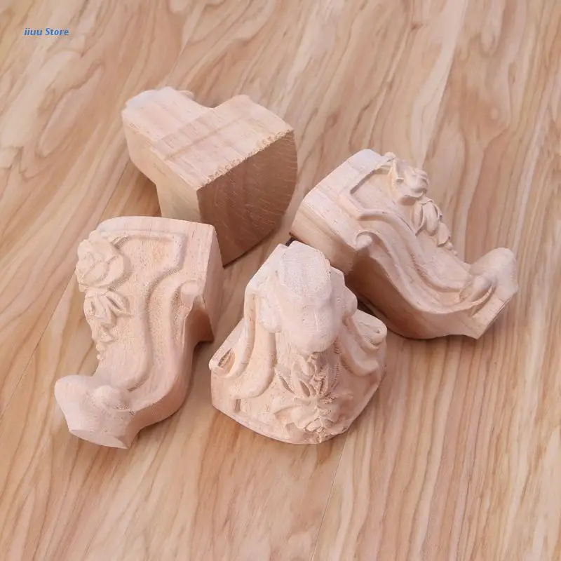 

Wooden Furniture Legs Solid Wood Flower Carved TV Cabinet Seat Feet No Painting