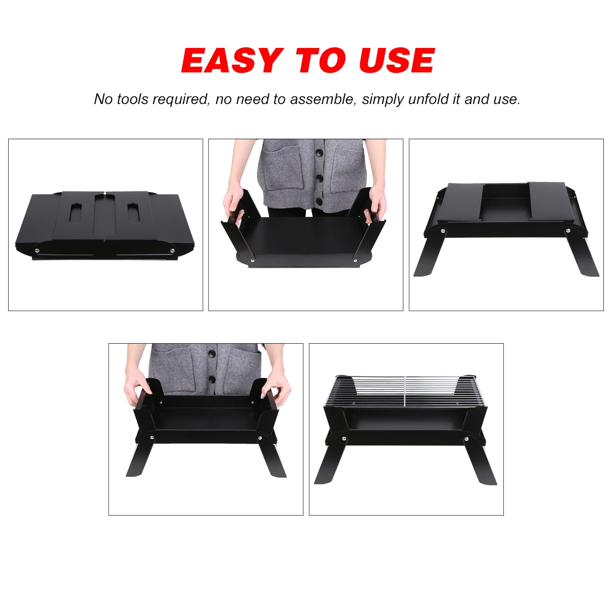 

Folding Charcoal Grill Stainless Steel Cooking Grate Tabletop Charcoal Barbecue Grill for Camping Traveling Picnic BBQ Tool