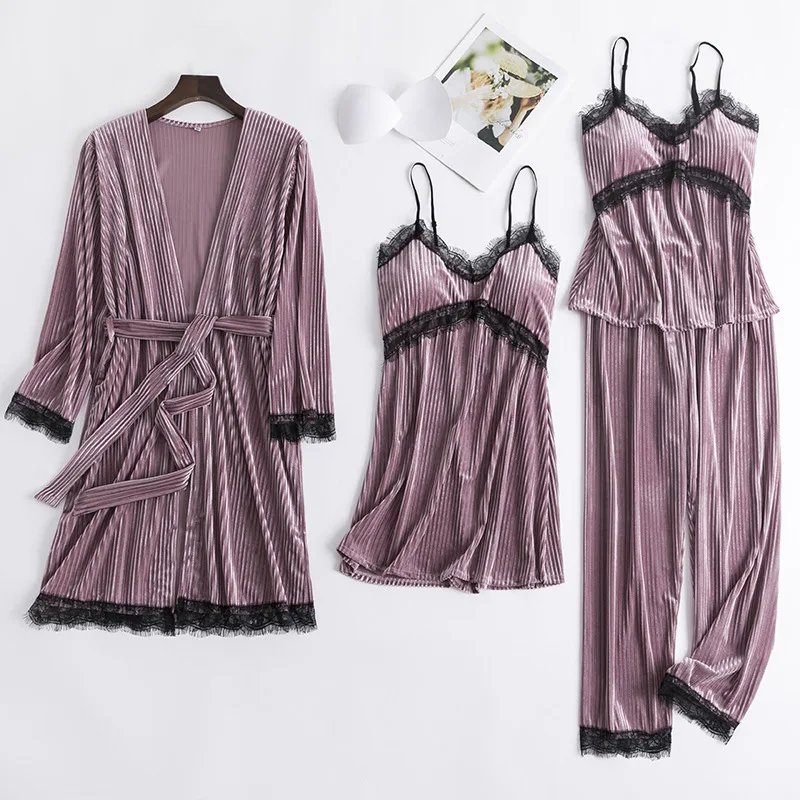 Женский велюровый пижамный комплект ночная рубашка повседневная одежда для сна