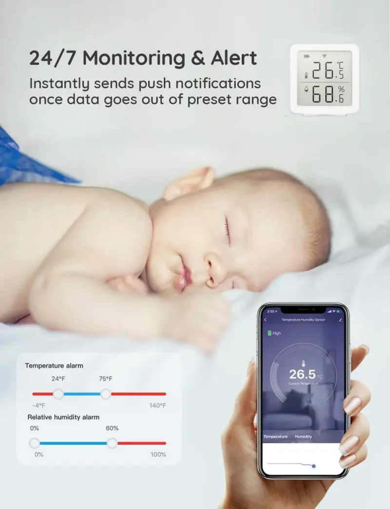 

Hygrometer Thermometer Humidity Gauge Indicator Digital Indoor Thermometer Room WIFI Temperature And Humidity Monitor
