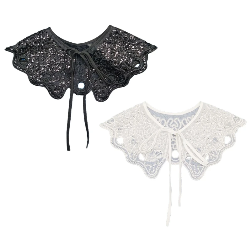 

Женская шаль с блестками и вышивкой бисером, вечерняя накидка, чехол на шнуровке с бантиком, съемный накладной воротник, ожерелье, пончо