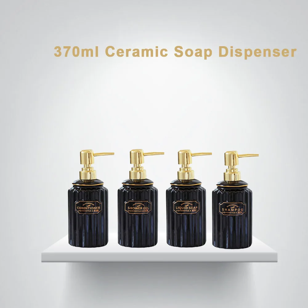 

370ml Black Ceramic Soap Dispenser Bathroom Hair Conditioner Shower Gel Shampoo Bottle Nordic Liquid Soap Empty Sub-bottle