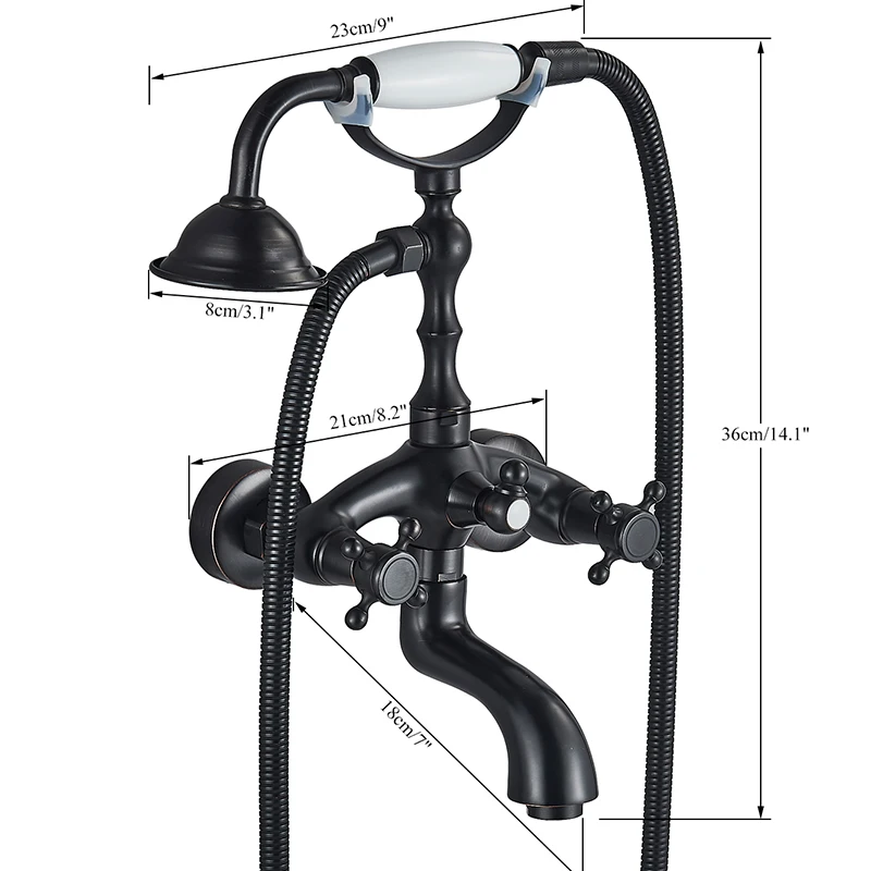 

Rozin Retro Style Brass Bathtub Shower Faucet Set Dual Knobs Wall Mounted Bathtub Mixer with Handshower and Swivel Tub Spout Tap