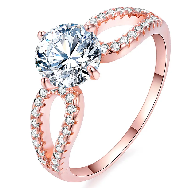 Rose gold USTAR 1.25ct круглая огранка AAA CZ обручальные кольца для женщин x-образные Золотые/серебряные женские кольца для помолвки Новинка ювелирные изделия Прямая поставка - Цвет основного камня: Rose gold
