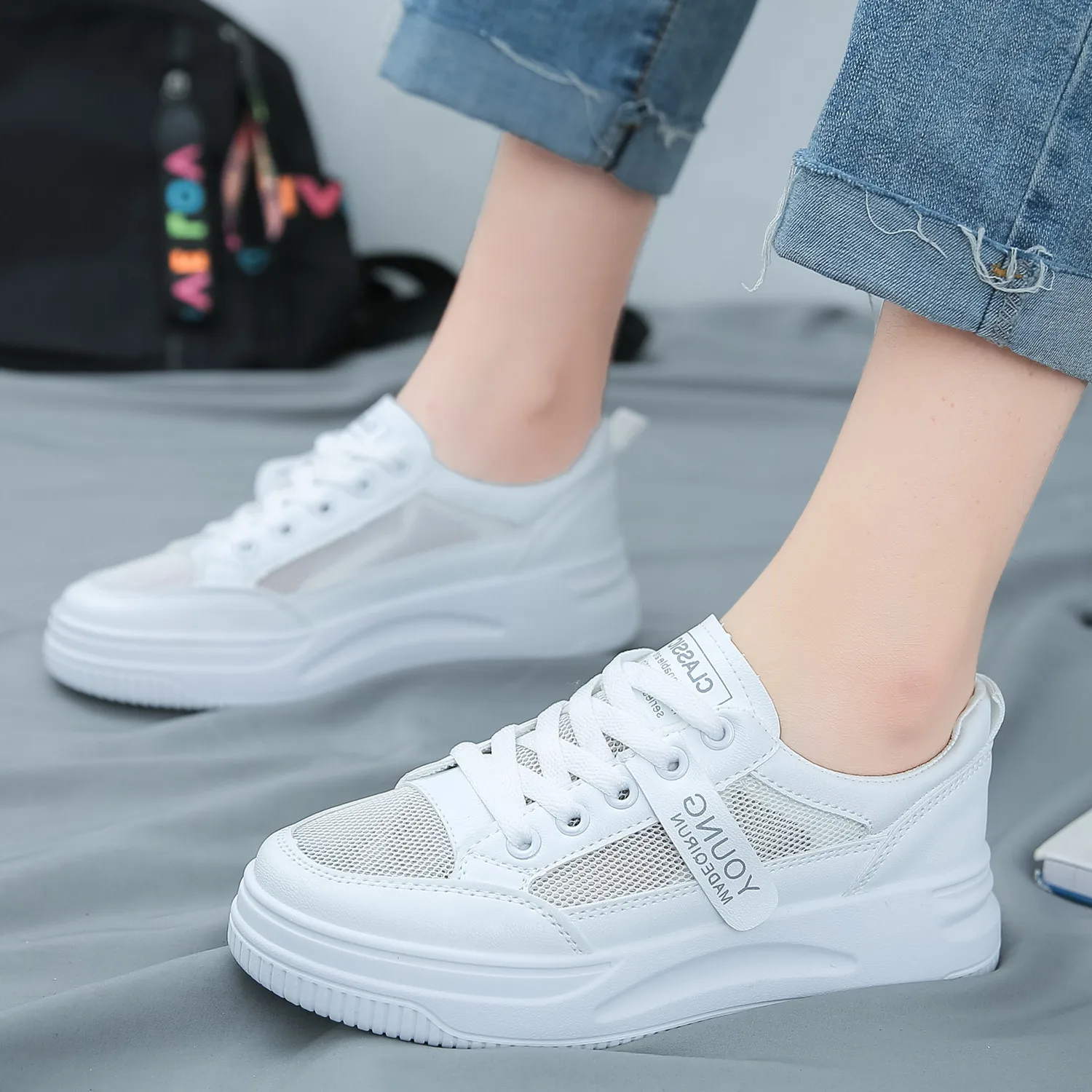 Small white shoes for women's shoes 2021 summer new hollow out breathable single thick bottom sports shoes sneakers net thin