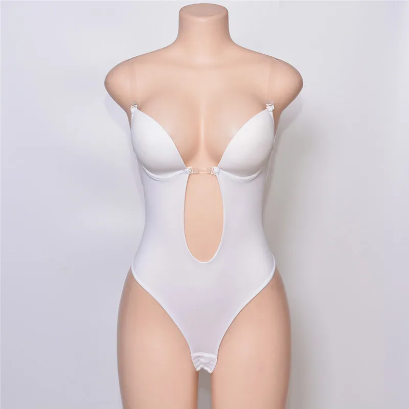 Женское облегающее боди с глубоким v-образным вырезом без бретелек открытой