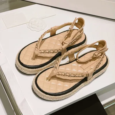 

2021 New Series Ladies Natural Leather Sandals Letters High Quality Design Sandals Fashion Flat Women Shoes