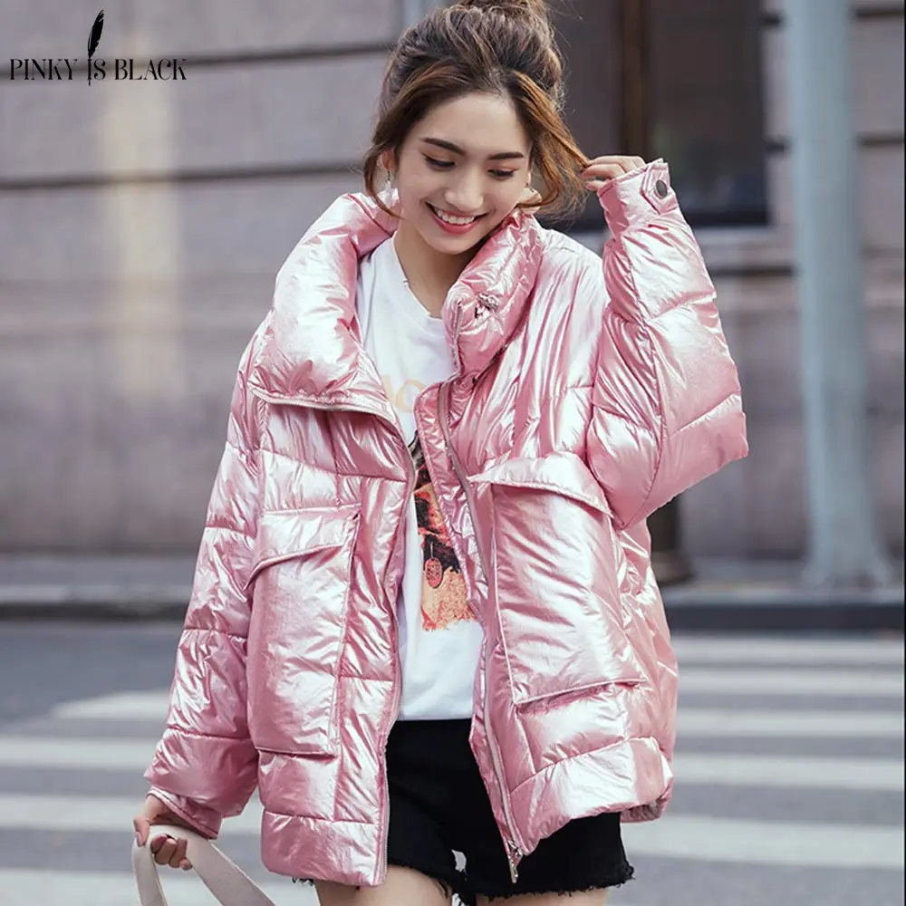 Розовый PinkyIsBlack Новая коллекция зимняя куртка Для женщин; уплотненный пуховик хлопок, воротник-стойка теплые парки Большой размер зимнее пальто Для женщин - Цвет: Розовый