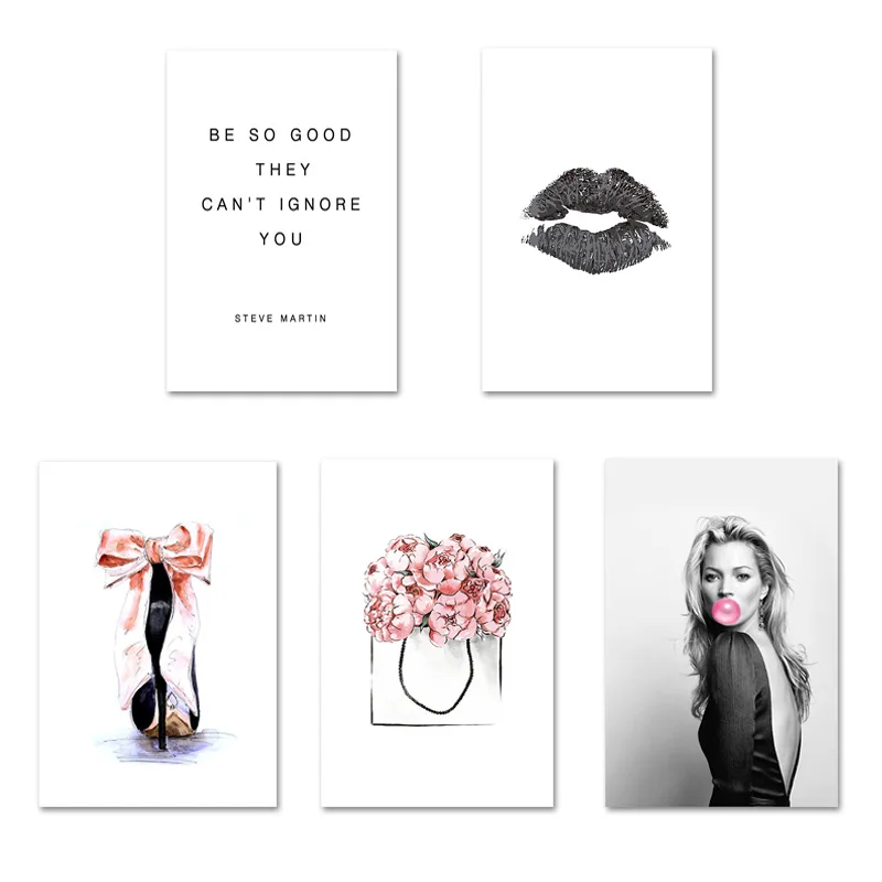 

Nordic Style Art Canvas Painting Bubble Girl Lip Poster Print Scandinavian Wall Picture for Living Room Modern Lady Home Decor