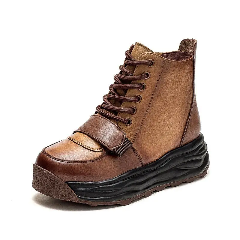 

YourSeason Ladies Plush Warm Round Toe Wedges Boots Genuine Leather Zip 2022 Women Handmade Sewing Platform Winter Shoes