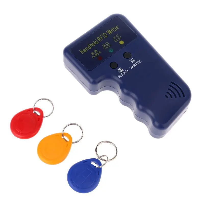

Handheld 125KHz RFID Duplicator Copier Writer Programmer Reader + Keys EM4305 T5577 Rewritable ID Keyfobs Tags Card