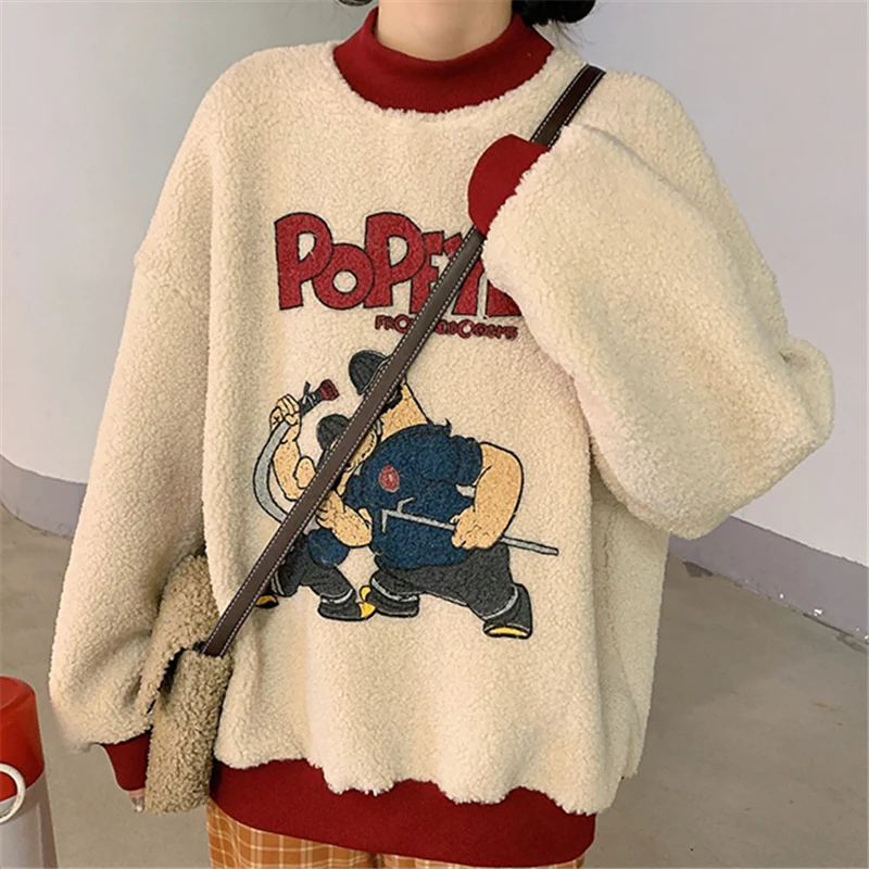 

Lamb Wool Best-Selling Sweatshirt Women's Winter Ins Loose Korean Style Boyfriend Idle Style plus Velvet Thickened Waitmore Coat