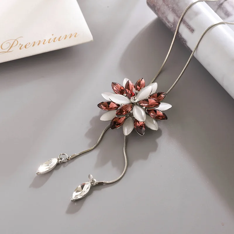 Женское зимнее длинное ожерелье цепочка на свитер Модная тонкая металлическая