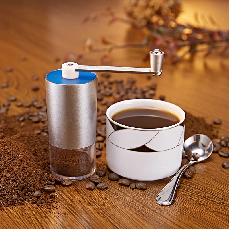 

Mini Manual Coffee Grinder with Transparent Body Adjustable Ceramic Millstone Coffee Burr Mill for Home Office Travelling