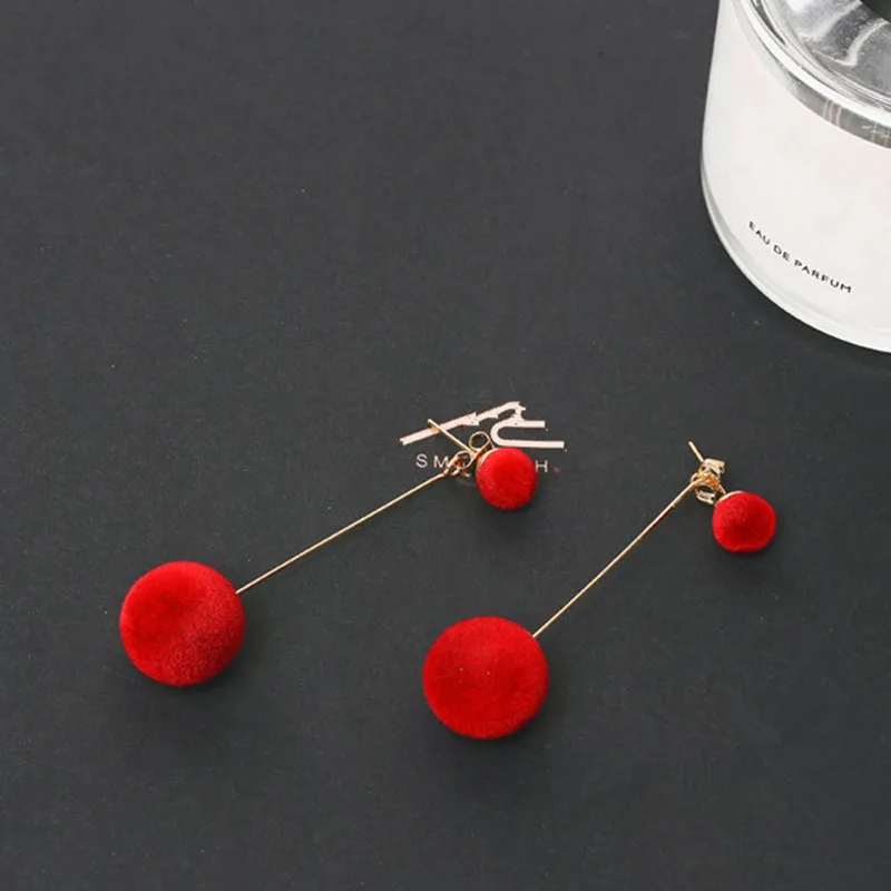 

Multi-color texture personalized earrings sweet simple size plush ball long earrings temperament earrings earrings