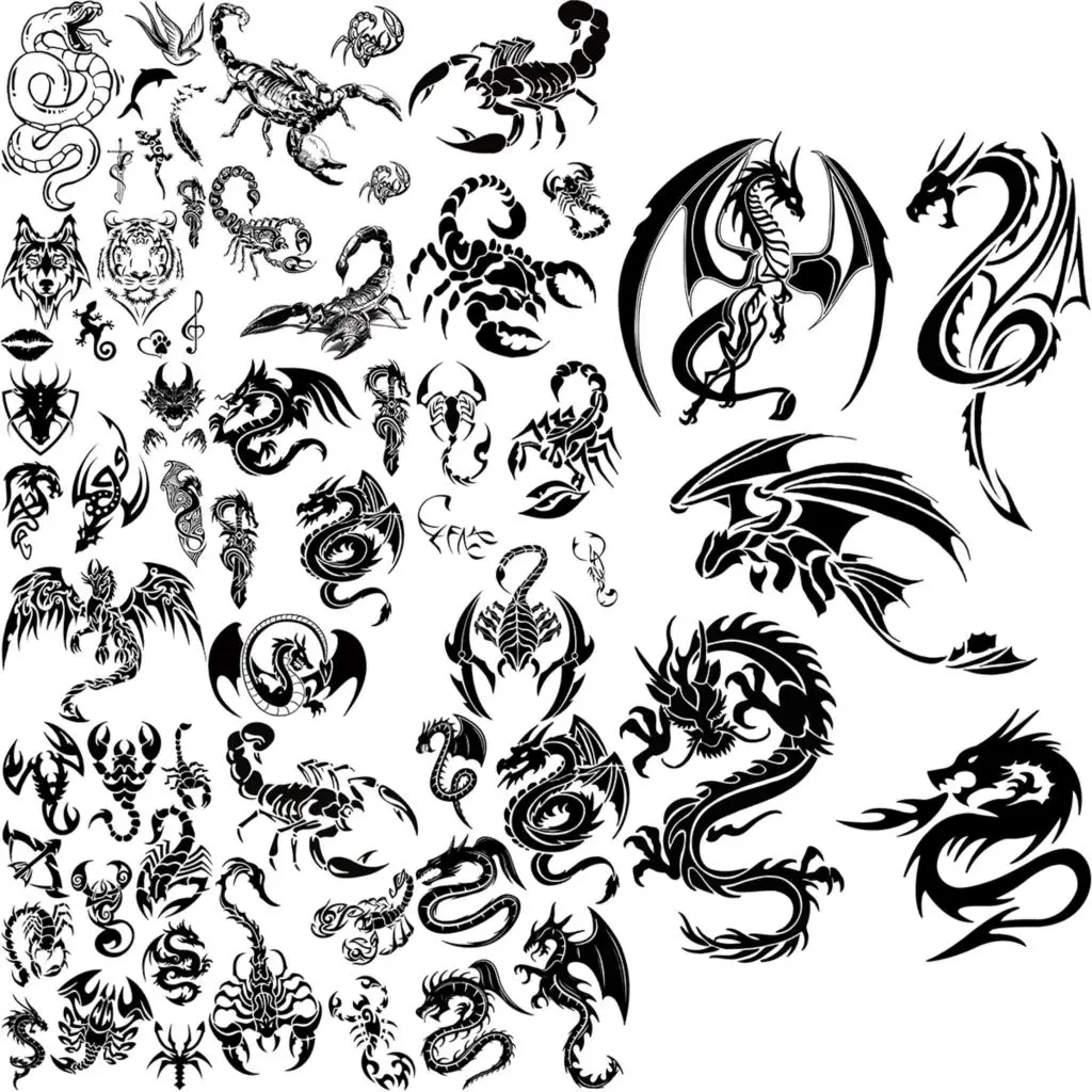 Временные татуировки дракона для мужчин и взрослых Реалистичная змея-Скорпион