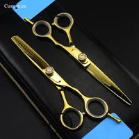customize logoname japan 440c 5 5 6 inch gold hair scissors haircut thinning barber hair cutting shears hairdresser scissors