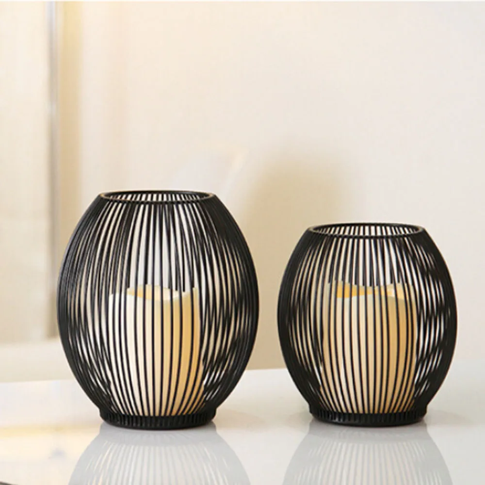 Очень хороший черный металлический полый как птичья клетка подсвечник без