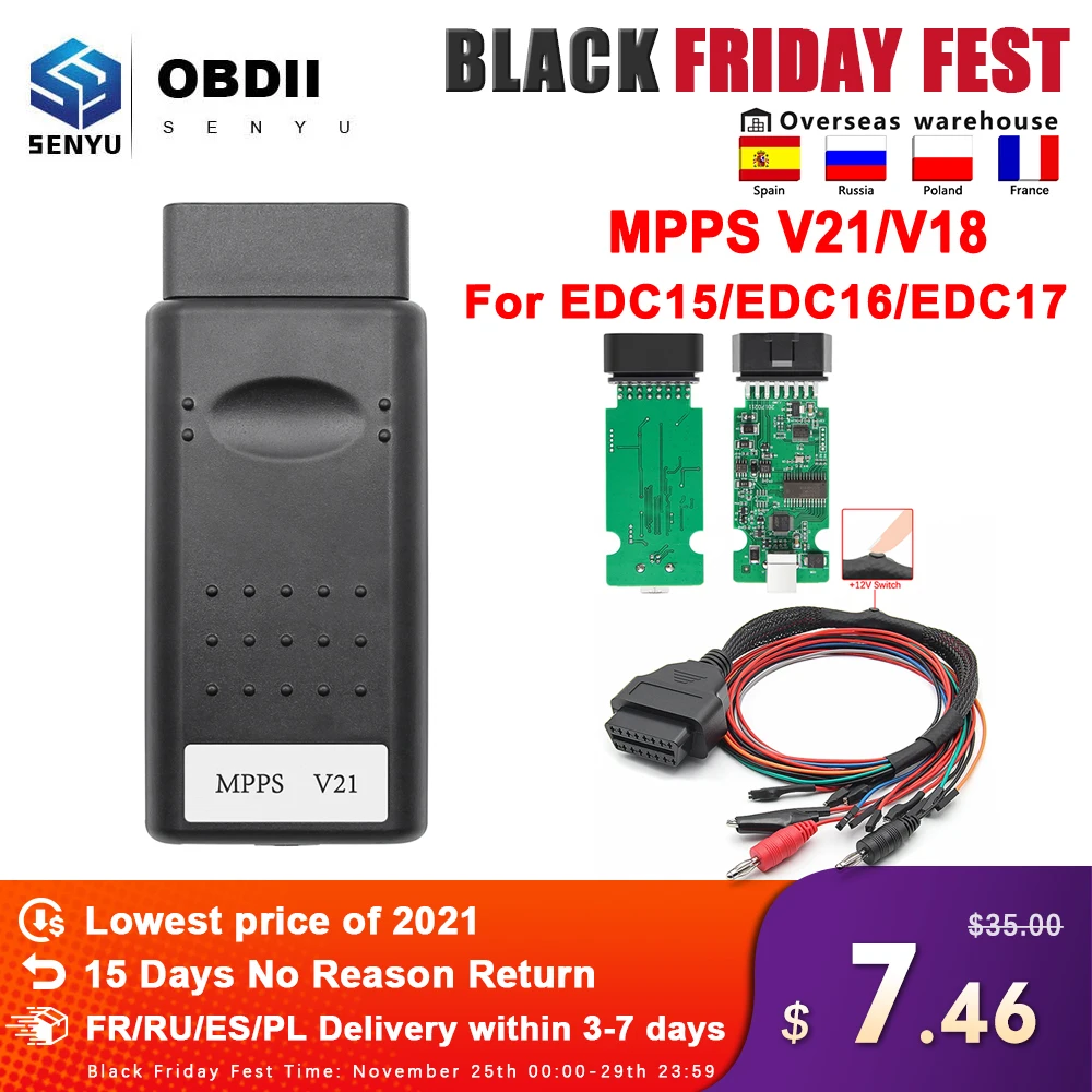 Интерфейс настройки микросхем ЭБУ MPPS V21 Auto OBD 2 OBD2 V18 для EDC15 EDC16 EDC17 многоязычный кабель настройки CAN ECU Flasher Remap - изображение