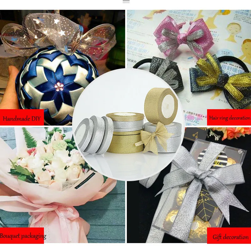 

22Meters/Roll 0.6-5cm Gold Silver Silk Satin Organza Ribbon Wedding Decorative DIY Embroidered Onions Ribbons Bow Gift Supplies