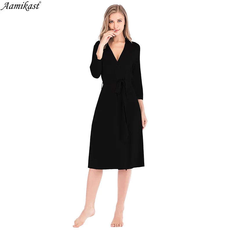 2021 Spring Autumn Gowns New Women's Nightgowns Robe Loose Fitting Home Wear 7-sleeve Splicing Bathrobes Morning Gowns Nightwear