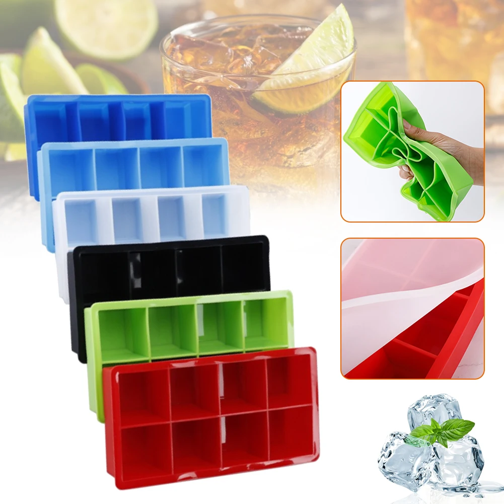 

Grade Silicone 8-grid Cube Jumbo Silicone Ice Cube Square Tray Mold Mould Non-toxic Durable Bar Pub Wine Ice Blocks Maker