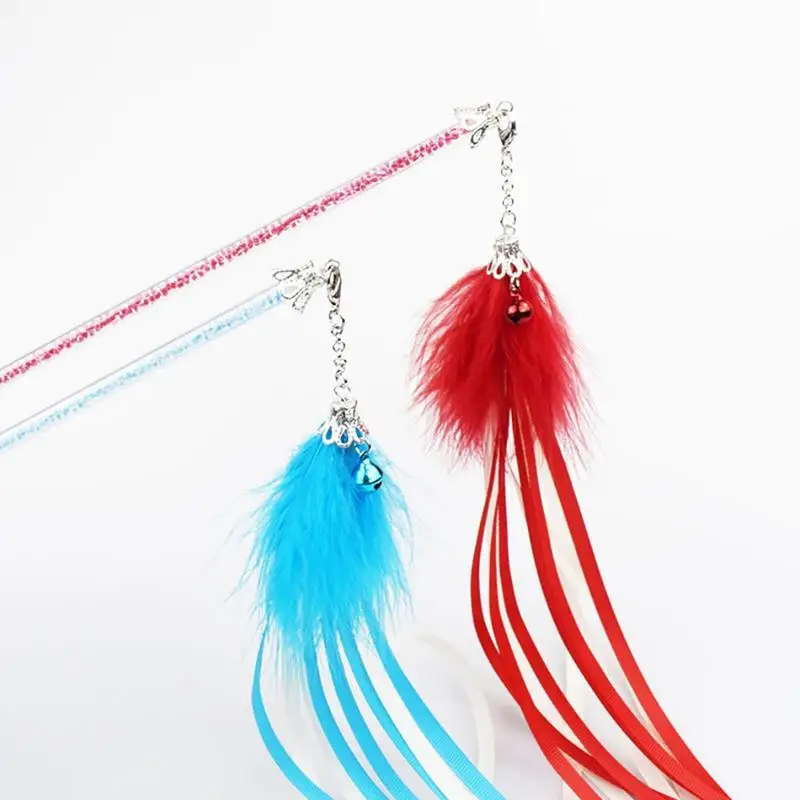 

Cat Wand Teaser Plastic Interactive Cat Stick Cat Teaser Wand with Bell for Cats Pet Feather Toy Funny Exercise Playing Toy