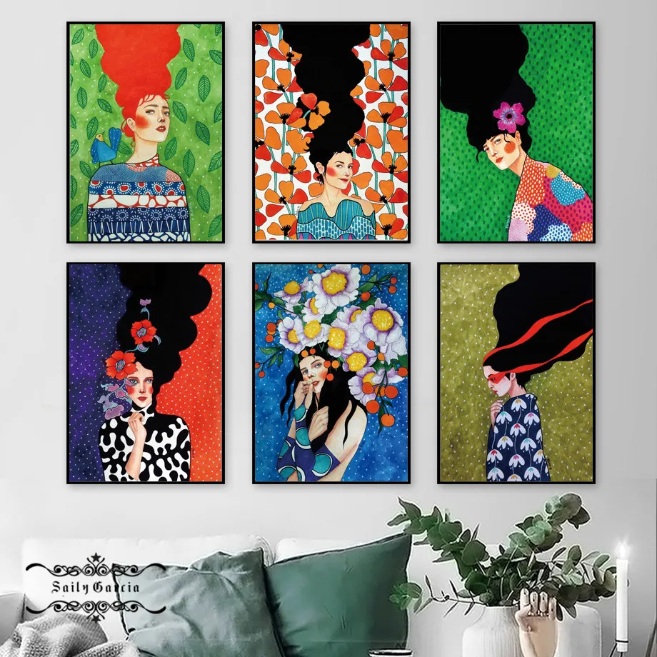 Абстрактная цветная постер с длинными волосами для девочек винтажная