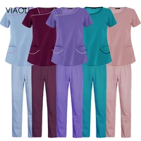 dental clinic nurse uniforms women solid color scrubs topssuits pet veterinary costume wholesale operating room working clothes
