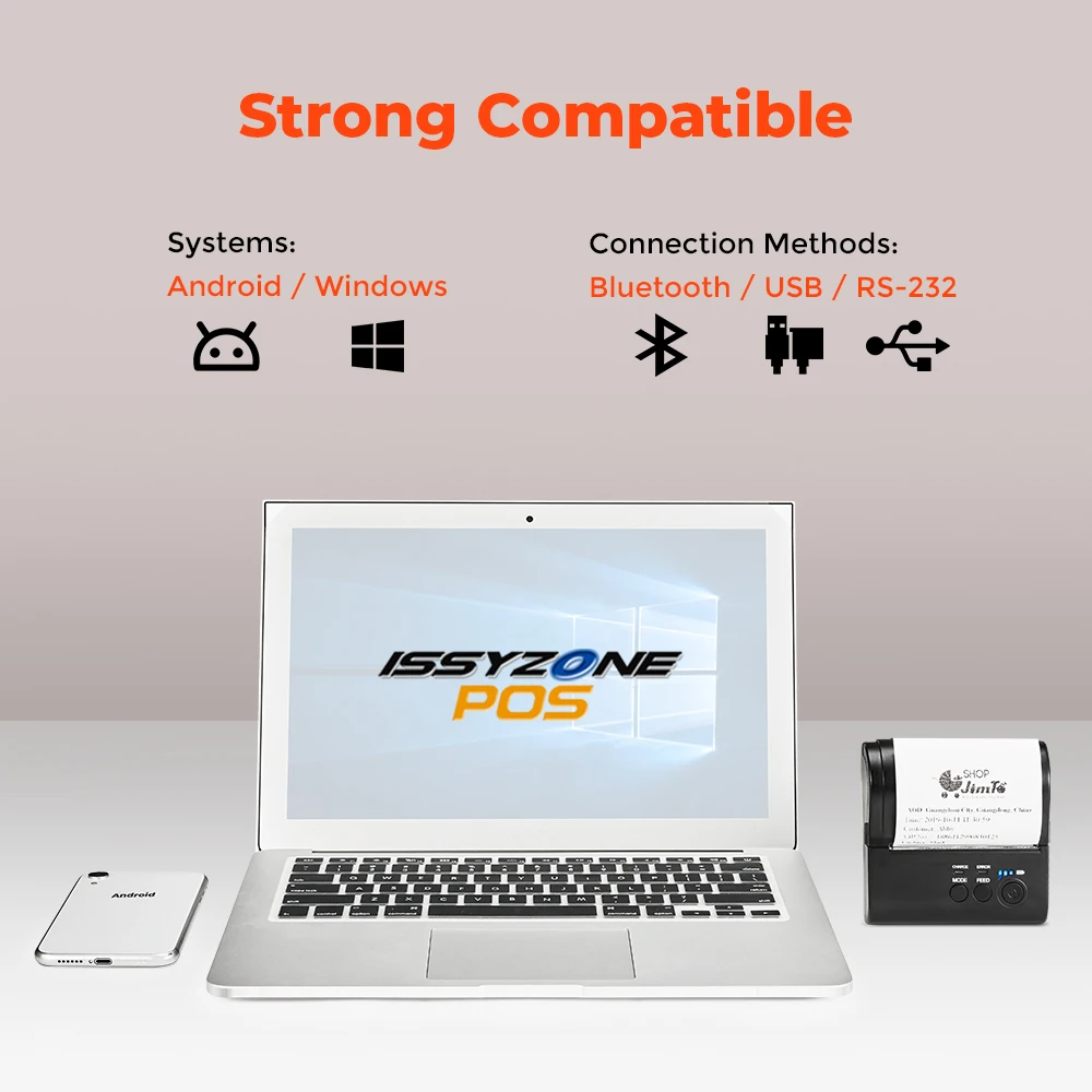 IssyzonePos Bluetooth чековый 80 мм принтер термальный Android iOS мини штрих код мобильный