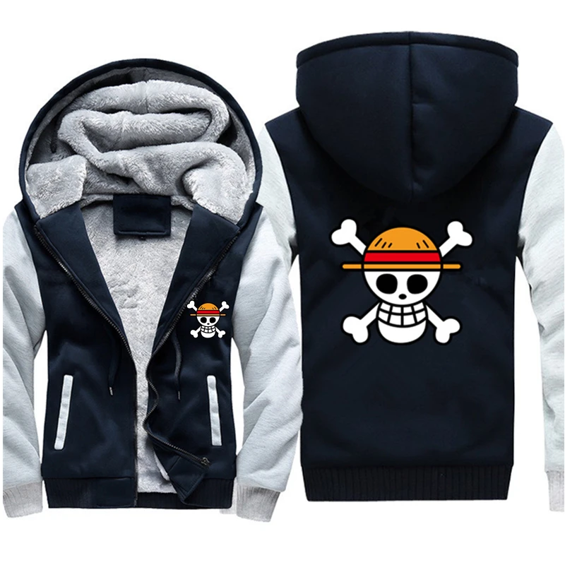 

One Piece Luffy Japanese Anime Printed Mens Thicken Hoodies 2021 New Arrival Harajuku Stylish Homme Jackets Hipster Tracksuits