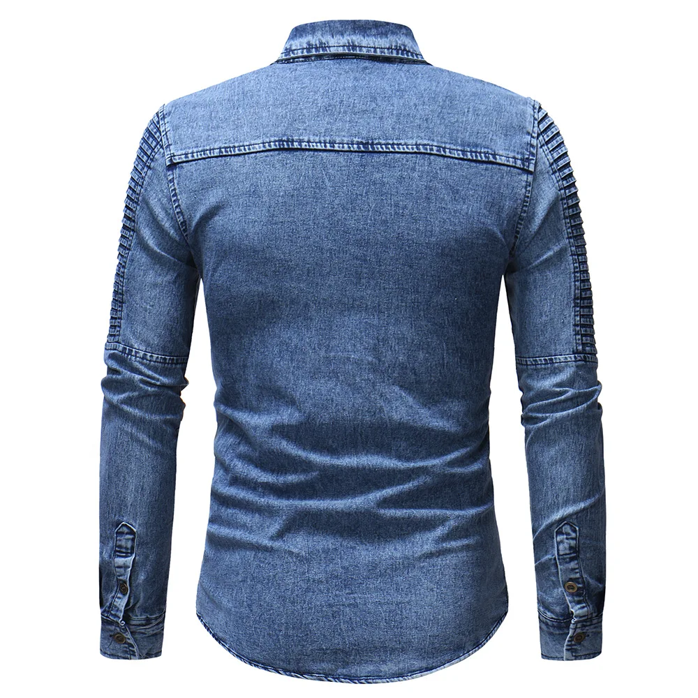 

Big men's new pleated sleeve denim shirt long sleeve denim jacket men's 3305