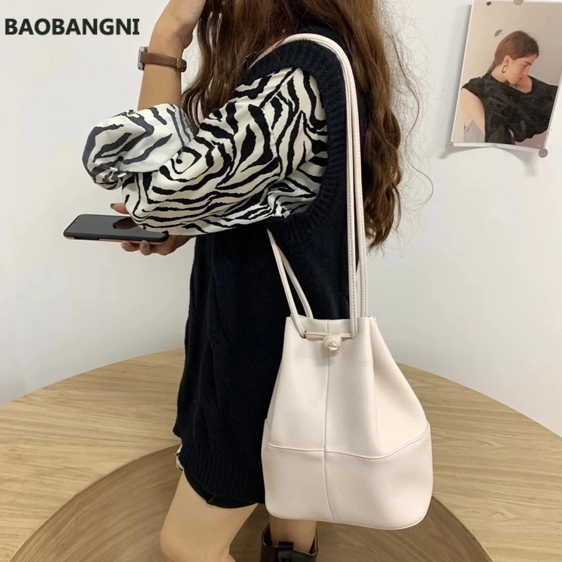 

New High Qaulity PU Leather Soft Ladies Bucket Bag Korean Style Women Handbags Youth Shoulder Bag