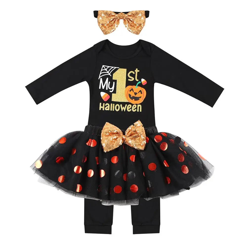 Комбинезон TiaoBug для девочек с длинными рукавами блестящие буквы и тыквы