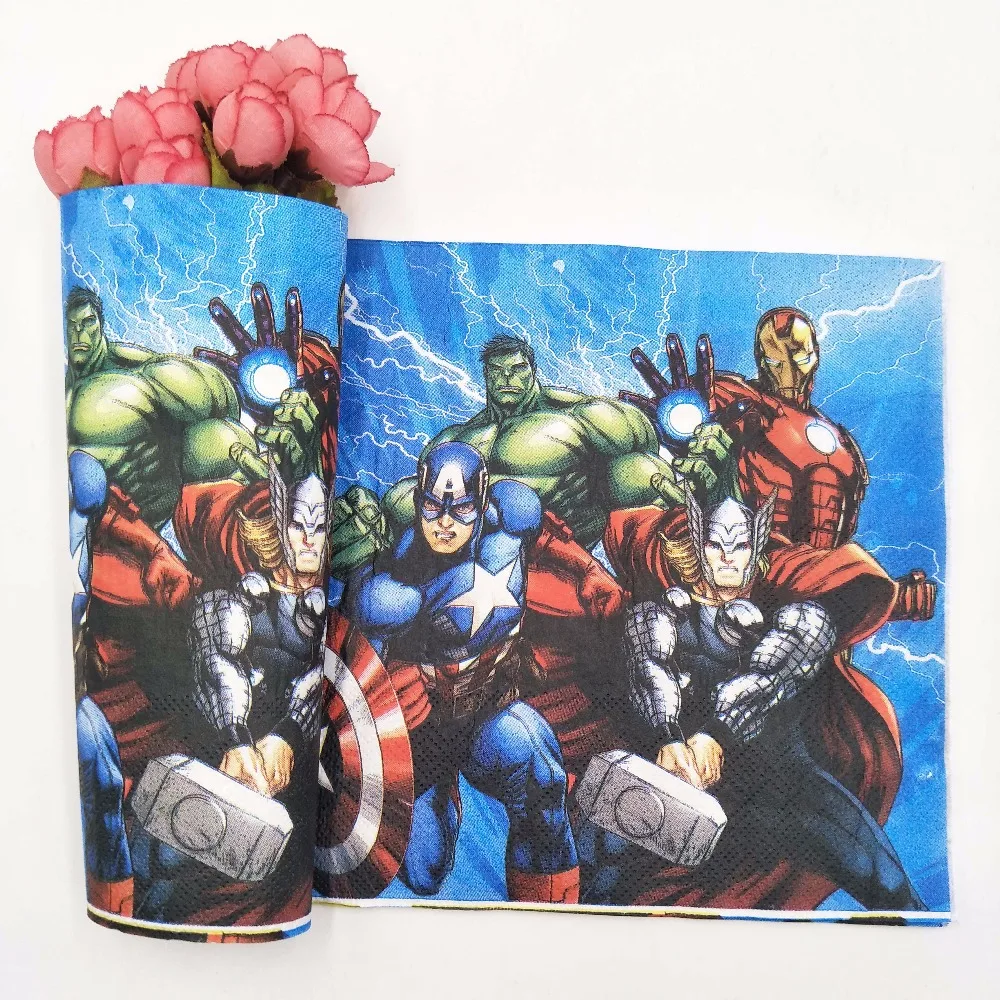 20 шт./компл. Мстители Бумага салфетка мультфильм вечерние для детей подарок на