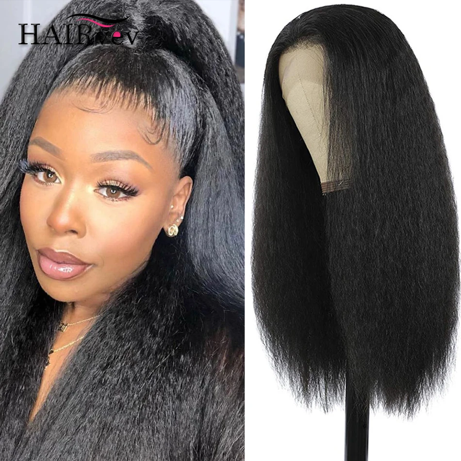 

Remy Peruvian Human Hair 13x4 Lace Front Wigs Pre Plucked Kinky Straight Lace Closure Wig Yaki HD Transparent Lace Frontal Wig