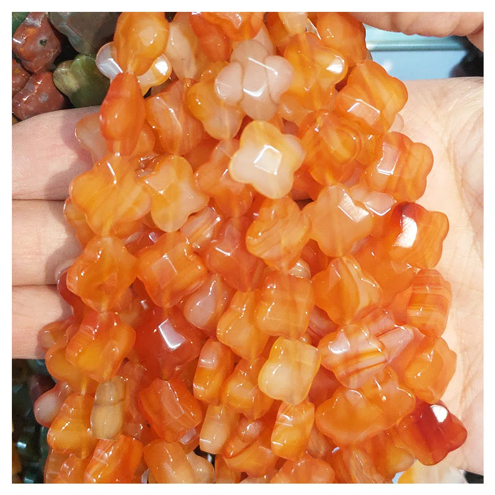 

14mm Natural Stone Crystal Tiger Eye Aventurine Four Leaf Clover Loose Beads Beaded Jewelry Making DIY Bracelet Necklace Parts